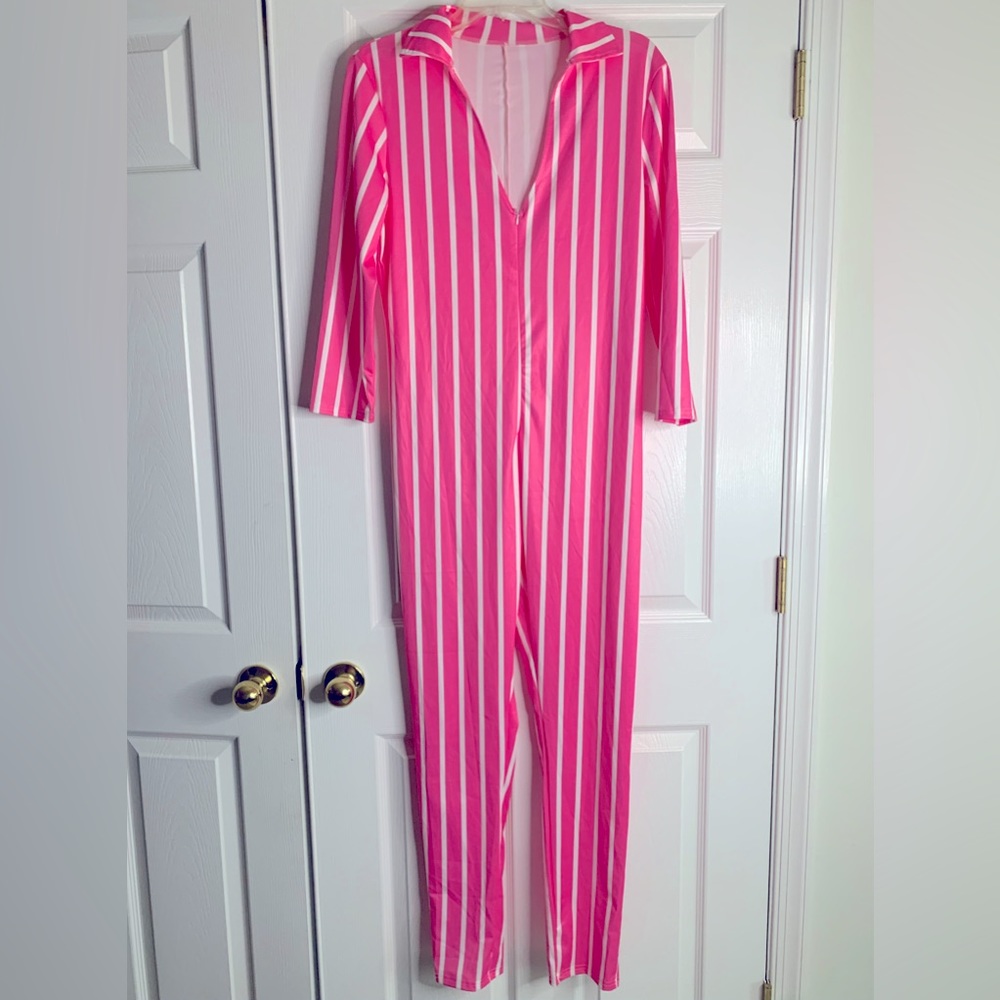 Pink and white stripped jumpsuit